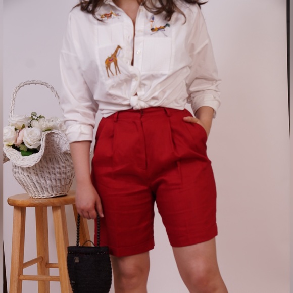 Linen blended red Bermudas short sizes 8, summer linen blended Bermuda - Picture 13 of 16